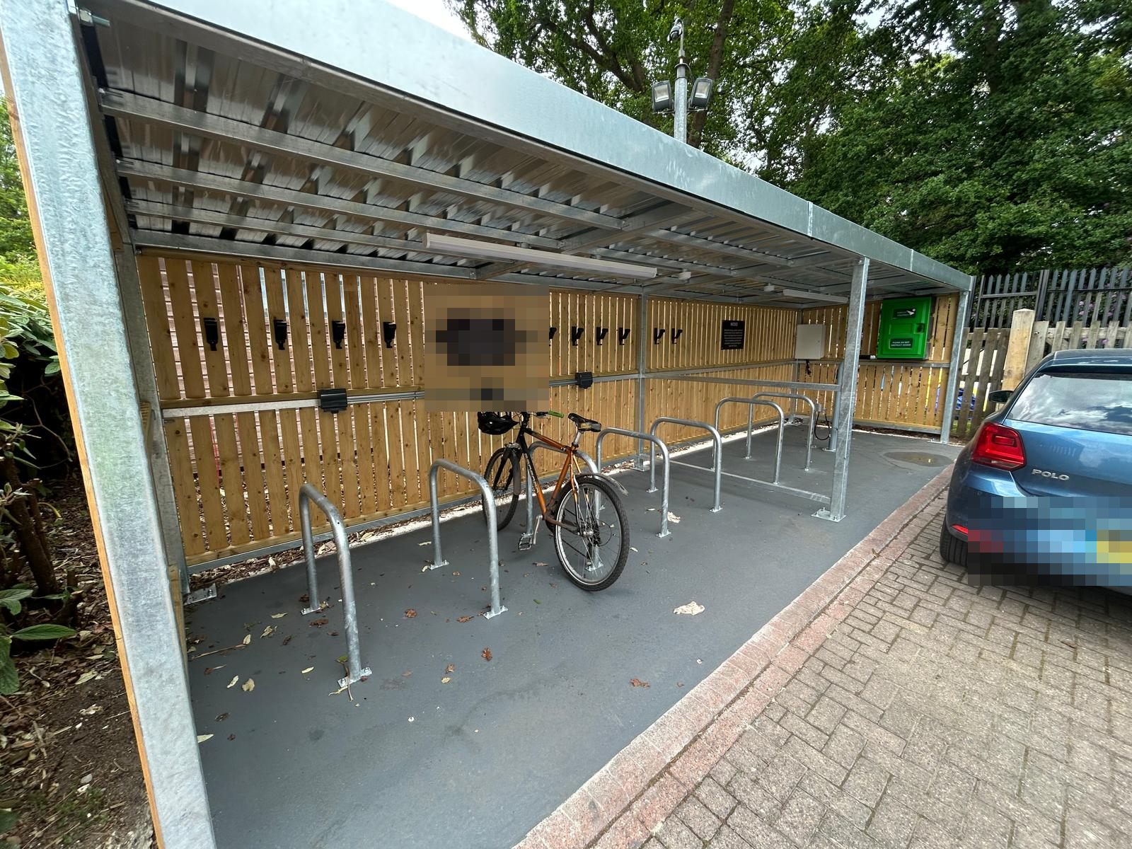 Exterior view of the finished cycle shelter with cycle stands
