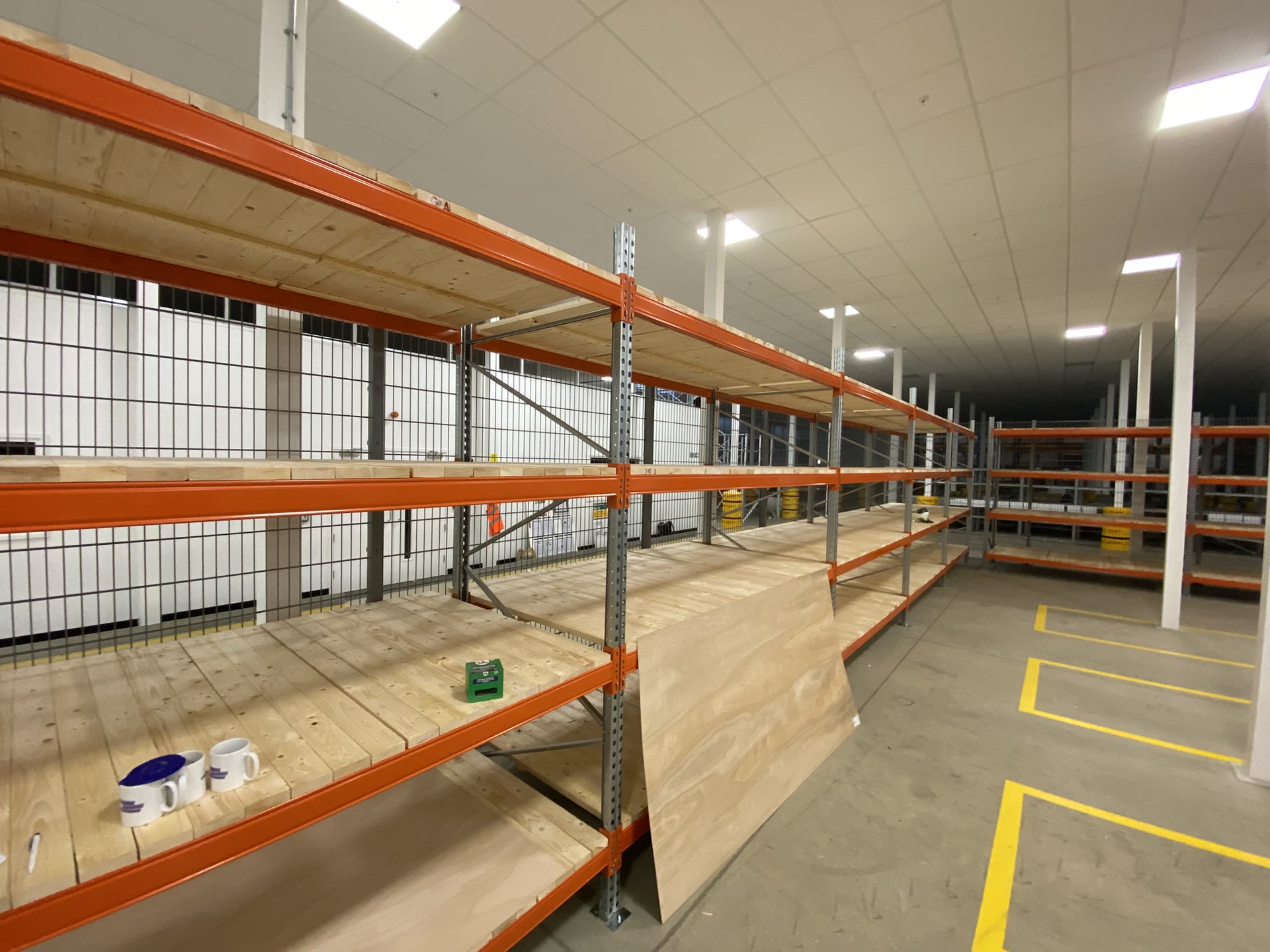 SEMA-approved pallet racking with timber decking installed