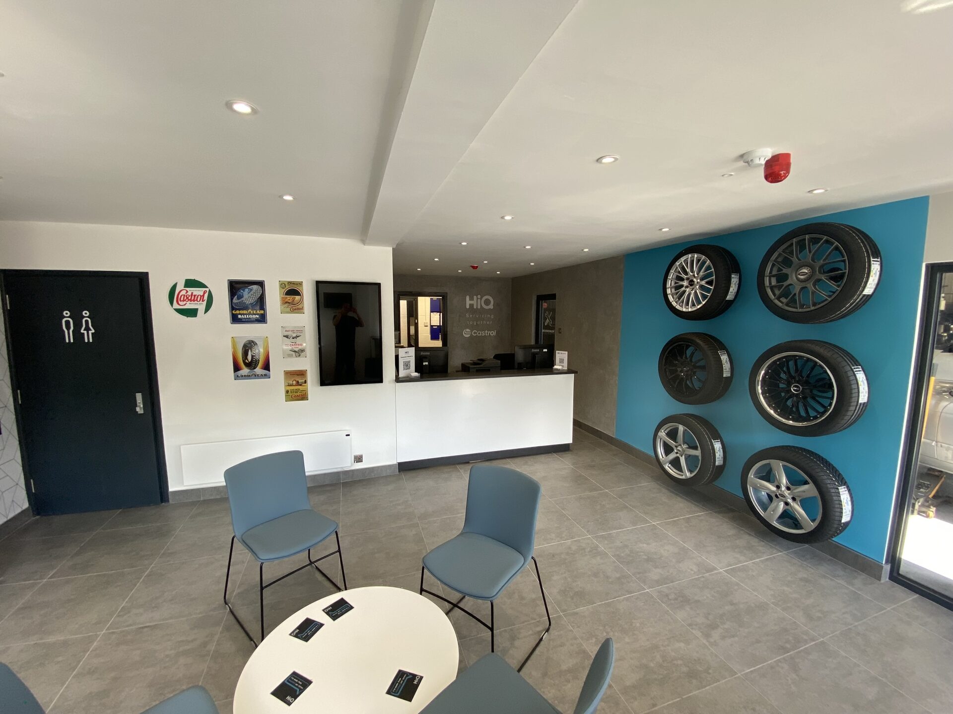 HiQ Redditch tyre display wall and waiting area after refurbishment