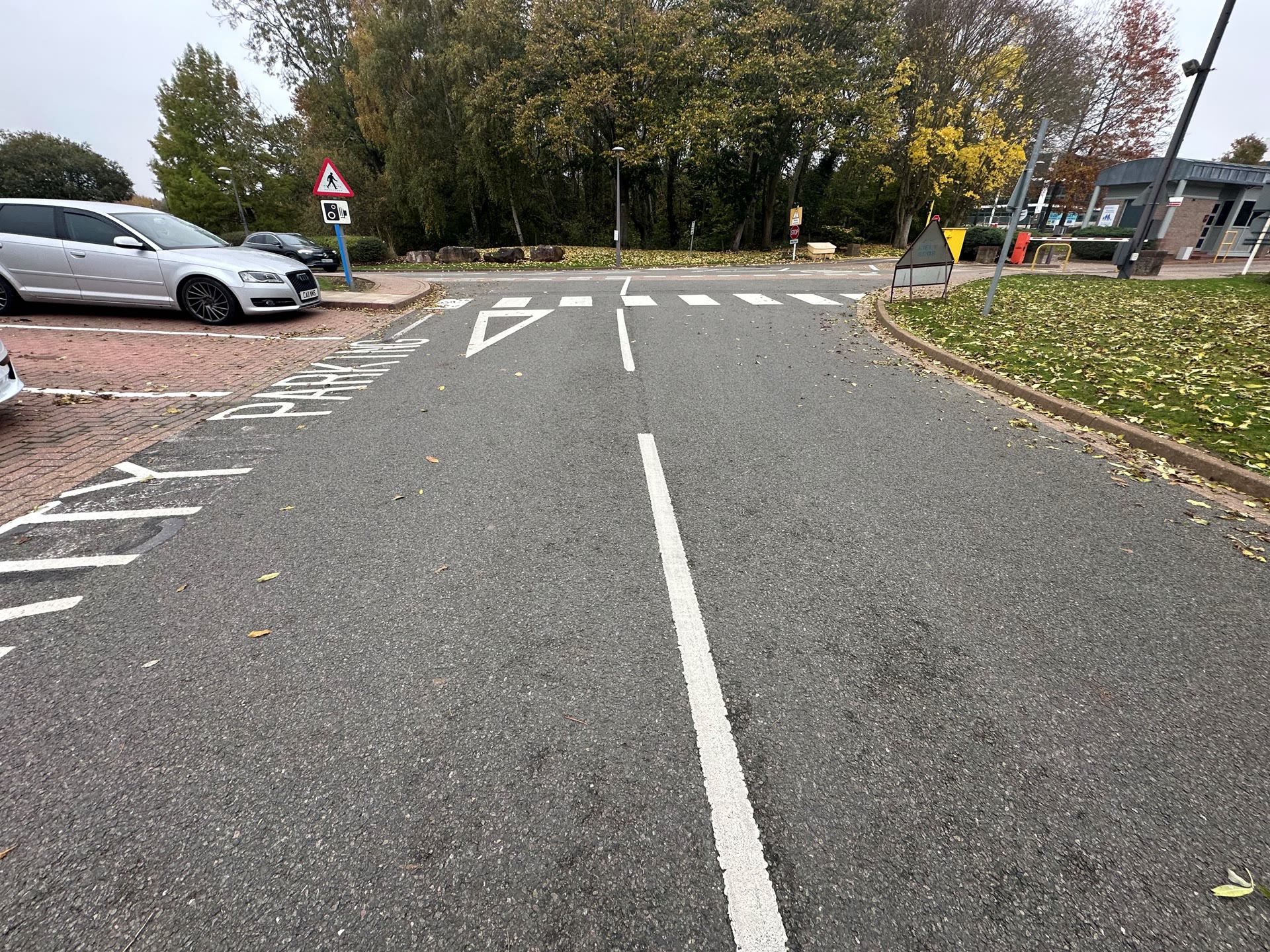 Car park give-way and pedestrian crossing line marking
