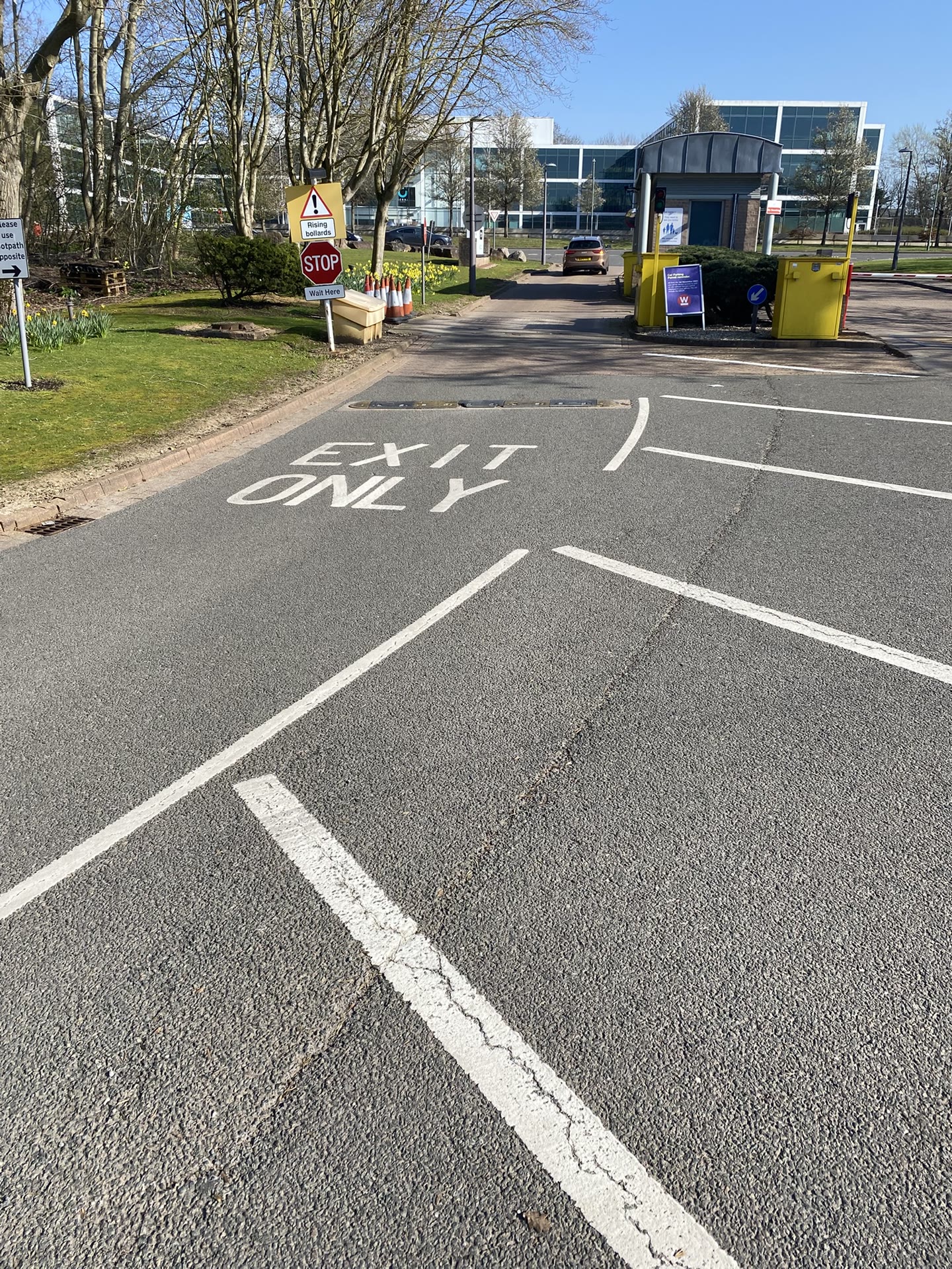 Exit only line marking at site access road