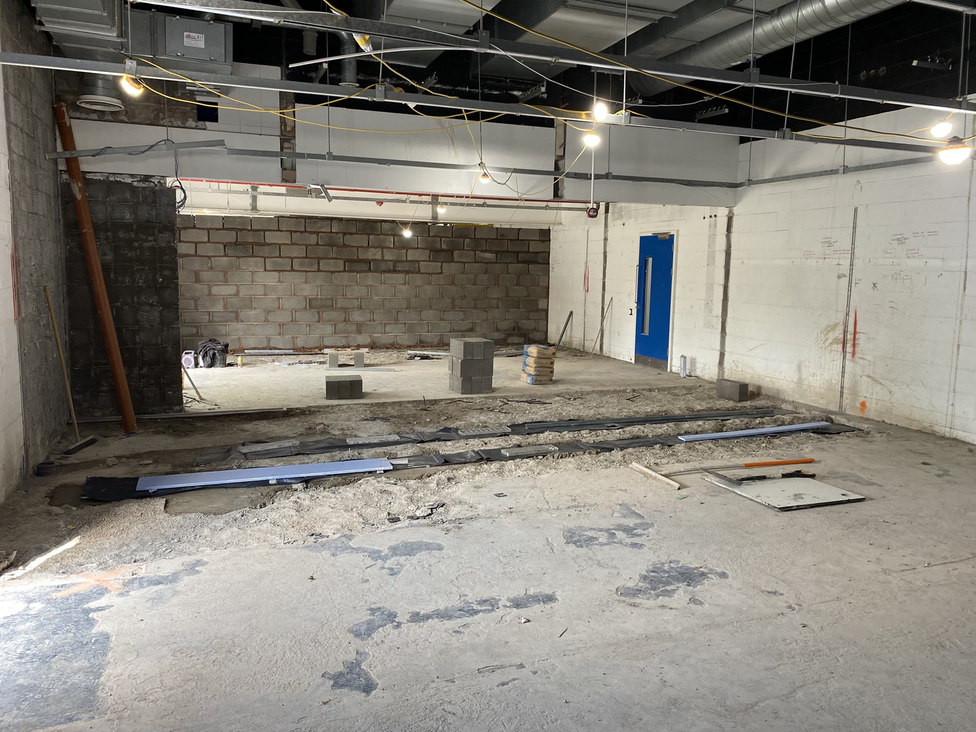 Whitecross School gym extension under construction, wall removed and rebuilt